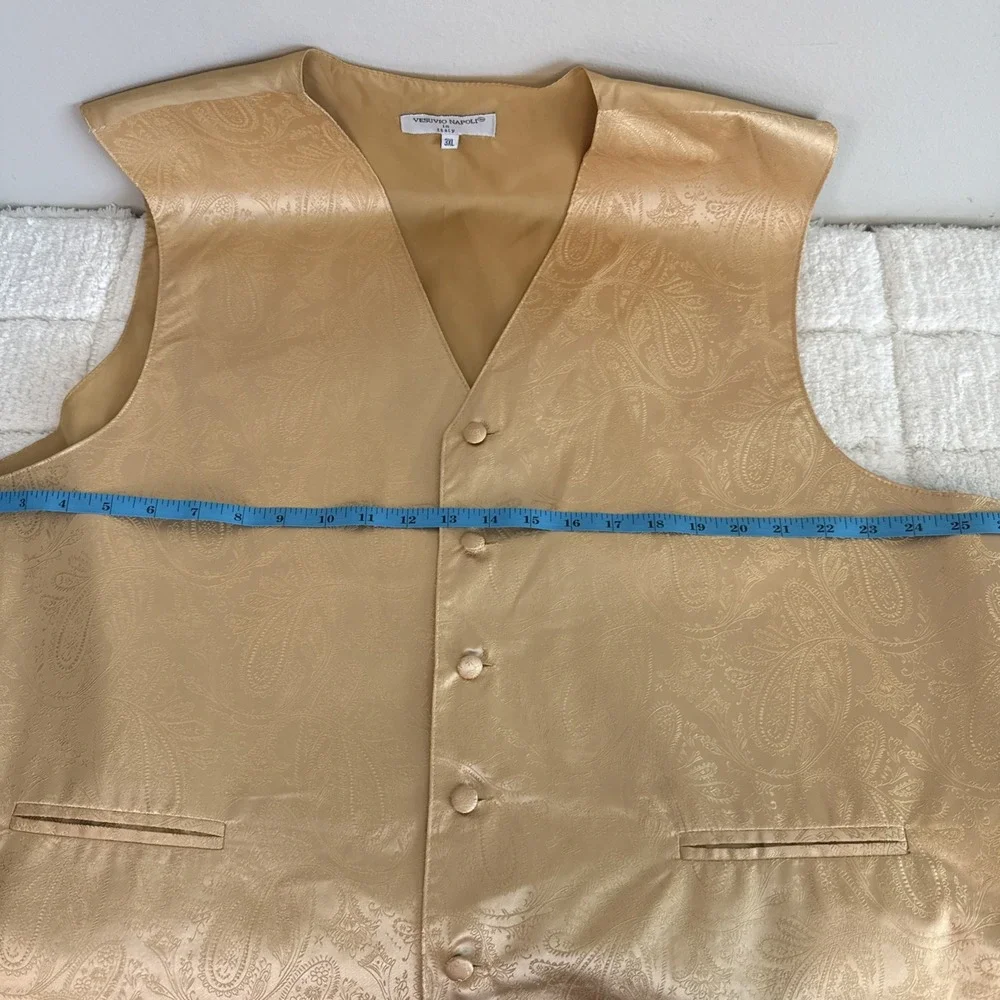 Vesuvio Napoli Mens Gold Paisley Tuxedo Vest 3XL Formal Wedding Elegant Guest